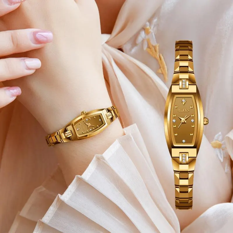 Olevs Tungsten Steel Gold Dial Ladies Watch | 5501